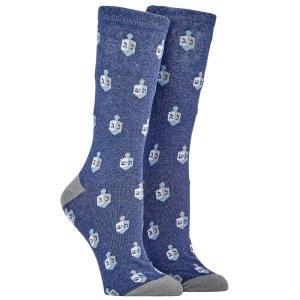 Picture of Chanukah Adult Crew Socks Dreidel Design Blue Fits Shoe Size 8-12